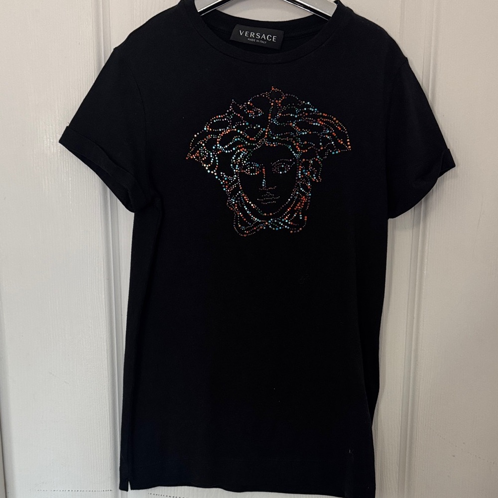 Versace Girls Black Crystal Medusa Dress – Size 4Y, Made in Italy